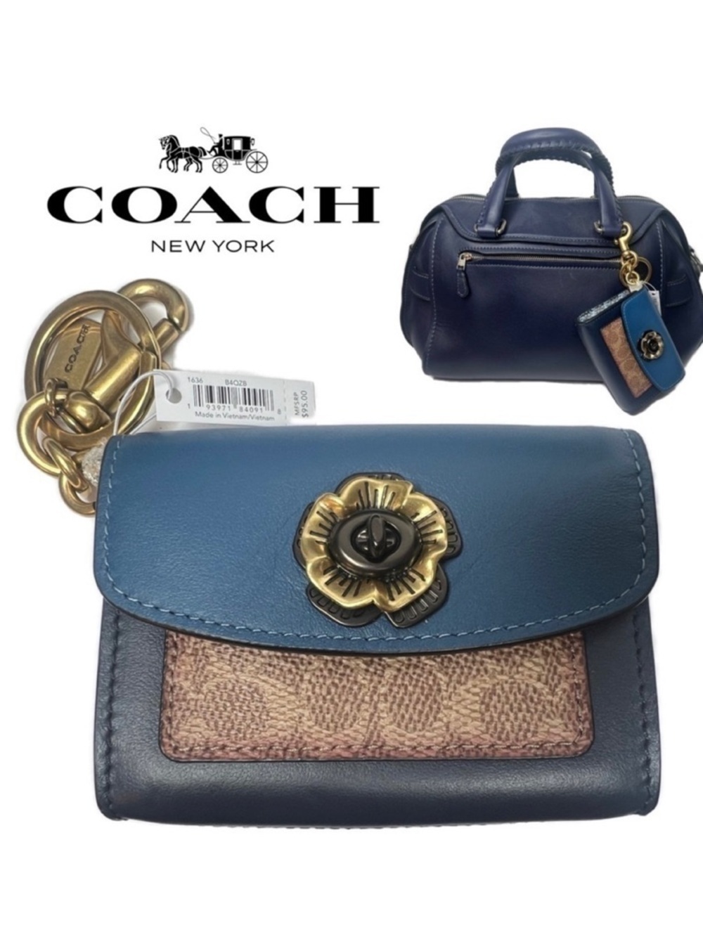 COACH Tea Rose Mini Parker Card Case Key Pouch With Snakeskin Detail Bag